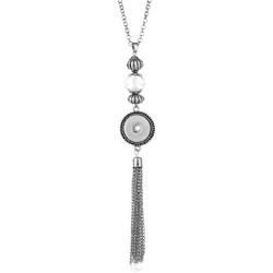 Pizazz Studios Long Snap Charm Tassel Necklace - Silver