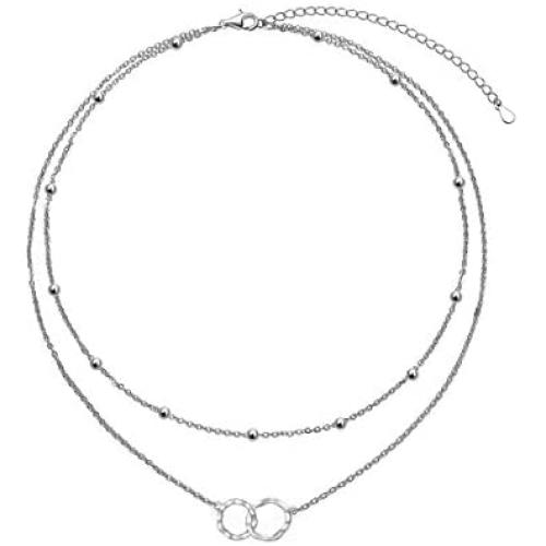 Layered Circle Choker Necklace S925 Sterling Silver Dainty Simple Choker Necklace for Women Girl