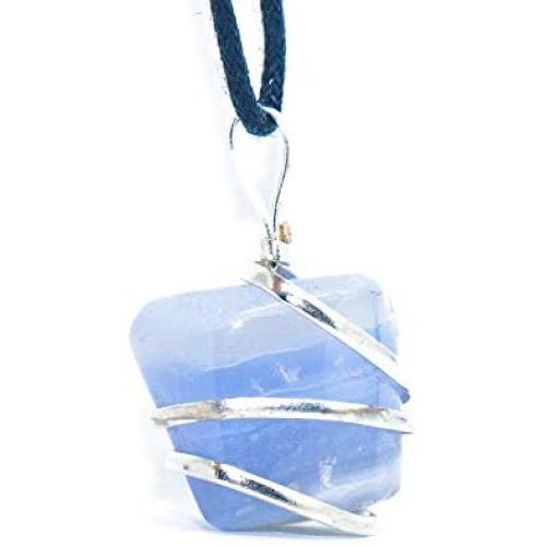 Blue Lace Agate Gemstone Pendant Necklace - Natural Crystal Healing | Stone of Encouragement and Support| Throat Chakra & Communication Aid | For Security and Self-Confidence| Jewelry for Men & Women