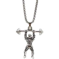 Weightlifting Necklace for Men, Bodybuilding Muscle Man Dumbbell Pendant Necklace with 27.6” Chain, Weightlifter Barbell Charm Necklace, Punk Rock Fitness Necklace, Hip Hop Gym Necklace Jewelry