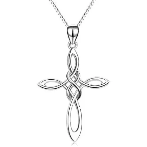 Celtic Knot Cross Necklace,Celtic Cross Dangle Earrings 925 Sterling Silver Polished Religious Infinity Love Irish Celtics jewelry for Women Girls