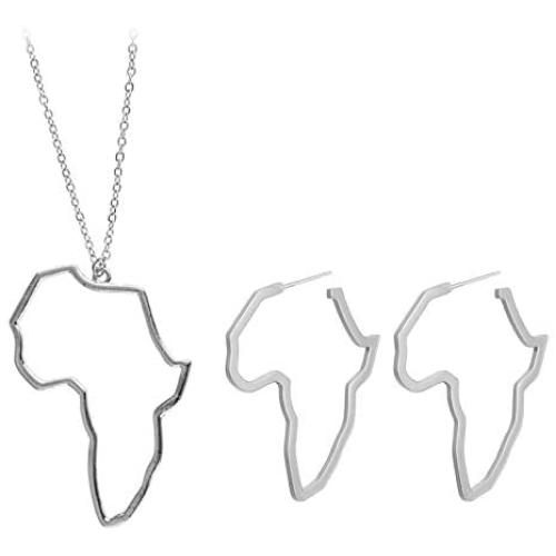 1 Set Big African Map Pendant Necklace Ethnic Ornaments Drop Dangle Earrings Exaggerate Gold Silver Plated for Women Girl Men Hip Hop Jewelry