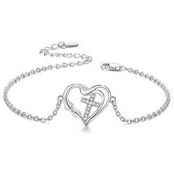 Cross Bracelet for Women Infinity Bracelets Infinity Love Heart Bracelets 925 Sterling Silver Faith Hope Bracelet with Dainty Chain 7’’ Inspiration Jewelry Gift for Women Girlfriend Teen Valentine