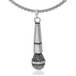 Xusamss Punk Rock Titanium Steel Microphone Pendant Necklace,22inches Box Chain