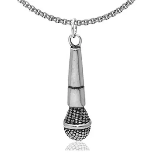 Xusamss Punk Rock Titanium Steel Microphone Pendant Necklace,22inches Box Chain Xusamss Punk Rock Titanium Steel Microphone Pendant Necklace,22inches Box Chain