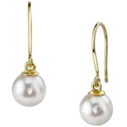 THE PEARL SOURCE 14K Gold AAA Quality Round Genuine White Akoya Cultured Pearl Linda Earrings for Women