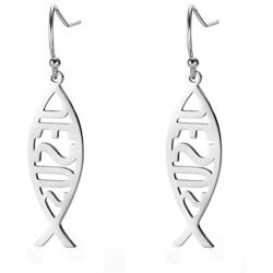 VASSAGO Jesus Fish Ichthys Faith Symbol Hook Earring Hollow Out Design Stainless Steel Drop Dangle Earrings for Women Girls