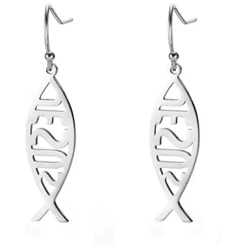 VASSAGO Jesus Fish Ichthys Faith Symbol Hook Earring Hollow Out Design Stainless Steel Drop Dangle Earrings for Women Girls VASSAGO Jesus Fish Ichthys Faith Symbol Hook Earring Hollow Out Design Stainless Steel Drop Dangle Earrings for Women Girls