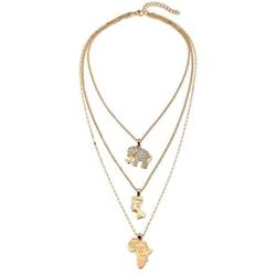 Fashion Simple Alloy Human Head Elephant Gothic Layered Necklaces Gold African Map Pendant Necklace Chain Rave Party Elephant Necklaces Jewelry Accessories for Women and Girls