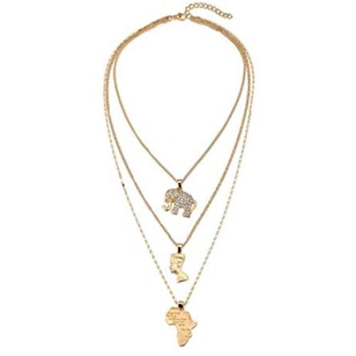 Fashion Simple Alloy Human Head Elephant Gothic Layered Necklaces Gold African Map Pendant Necklace Chain Rave Party Elephant Necklaces Jewelry Accessories for Women and Girls