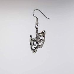 Comedy Tragedy Masks for Drama Theater and Actors Silver Finish Pewter Dangle Earrings