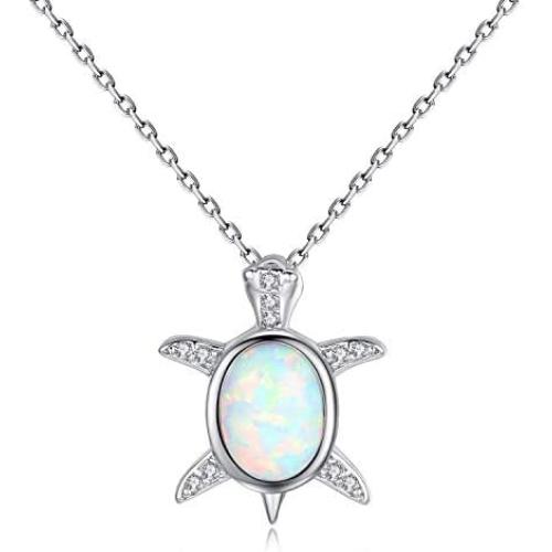 VIKI LYNN Baby Sea Turtle Necklace Sterling Silver Created Opal Jewelry for Women