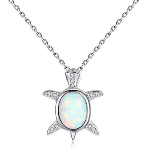 VIKI LYNN Baby Sea Turtle Necklace Sterling Silver Created Opal Jewelry for Women VIKI LYNN Baby Sea Turtle Necklace Sterling Silver Created Opal Jewelry for Women