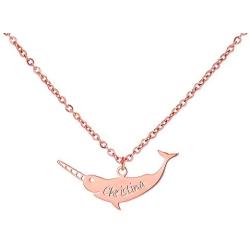 SENFAI Stainless Steel Save Narwhal Bar Necklace Custom Name Jewelry for Girls