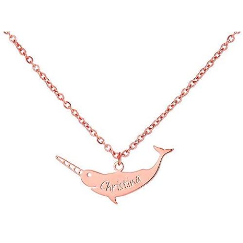 SENFAI Stainless Steel Save Narwhal Bar Necklace Custom Name Jewelry for Girls