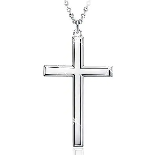 Mens S925 Sterling Silver Cross Pendant Necklace 24 Inches Silver Chain Mens S925 Sterling Silver Cross Pendant Necklace 24 Inches Silver Chain