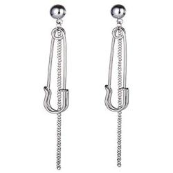 Safety Pin Chain Tassels Dangle Earrings for Women Men Chain Dangle Earrings Punk Jewelry