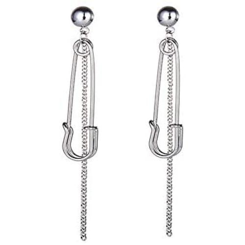 Safety Pin Chain Tassels Dangle Earrings for Women Men Chain Dangle Earrings Punk Jewelry