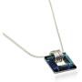 Stera Jewelry Sterling Silver Necklace Made with Swarovski Bermuda Blue or AB Square Crystal Pendant