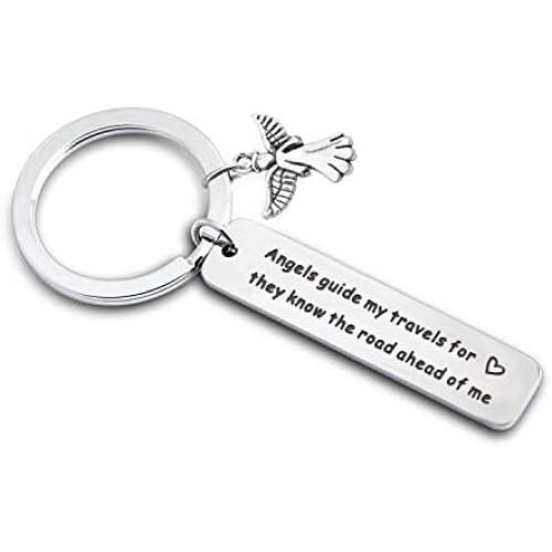 AKTAP New Driver Gift Sweet 16 Key Chain Angels Guide My Travels for They Know The Road Ahead of Me Christian Keychain Graduation Gift for Travelers