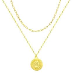 FUTIMELY 18k Gold Queen Coin Necklace for Women,Multilayer Coin Medallion Pendant Necklace Adjustable Layering Paper Clip Choker Necklaces Chain Set for Girls Jewelry