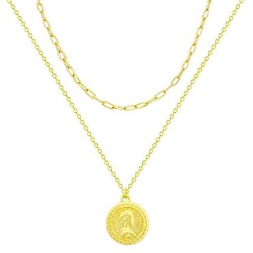 FUTIMELY 18k Gold Queen Coin Necklace for Women,Multilayer Coin Medallion Pendant Necklace Adjustable Layering Paper Clip Choker Necklaces Chain Set for Girls Jewelry