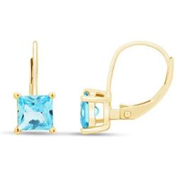 Princess Cut Simulated Aquamarine Lever Back Drop Earrings in 14k Gold Over Sterling Silver (2 cttw)