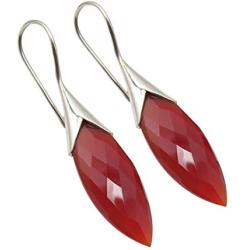 SilverStarJewel 925 Solid Silver Red Cut Carnelian Earrings 1.7'' 6.1 Grams Ladies Gemstone