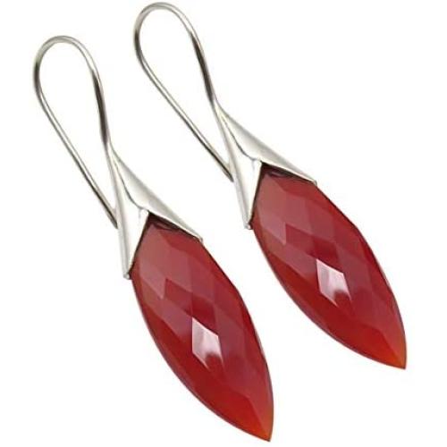 SilverStarJewel 925 Solid Silver Red Cut Carnelian Earrings 1.7'' 6.1 Grams Ladies Gemstone