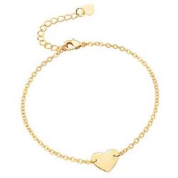PEARLADA 18K Gold Chain Link Bracelet Minimalist Heart Charm Bracelet Fashion Pearl Beaded Bar Bracelet Handmade Adjustable Jewelry for Women