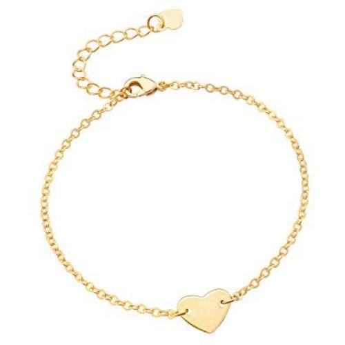 PEARLADA 18K Gold Chain Link Bracelet Minimalist Heart Charm Bracelet Fashion Pearl Beaded Bar Bracelet Handmade Adjustable Jewelry for Women