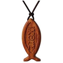 Natural Red Sandalwood Jesus Fish Pendant Necklace for Men Women Boy Girl Children Kids Wood Sign of the Fish Gift Wooden Christian Sweater Chain Car Rearview Mirror Pendant