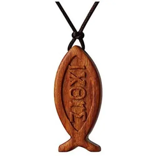 Natural Red Sandalwood Jesus Fish Pendant Necklace for Men Women Boy Girl Children Kids Wood Sign of the Fish Gift Wooden Christian Sweater Chain Car Rearview Mirror Pendant