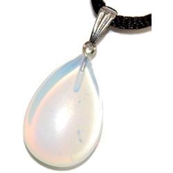 Core Elements - 25mm Classic Pear Drop Opalite Iridescent White Clear - 20-22 inch Black Cord – Crystal Gemstone Carved Necklace Charm Handmade