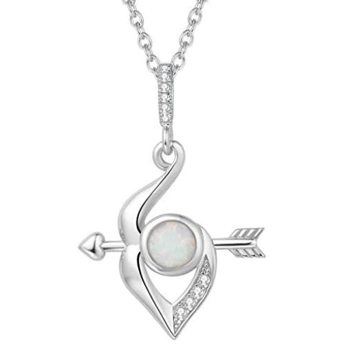 FANCIME Sterling Silver Created Fire Opal Cupids Bow and Arrow Necklace Earrings October Birthstone Fine Jewelry Gifts for Women Girls