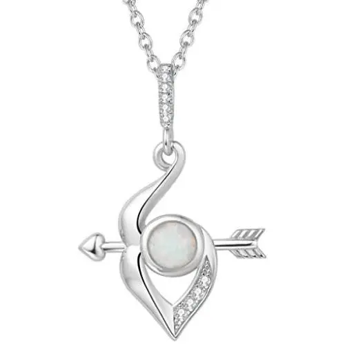 FANCIME Sterling Silver Created Fire Opal Cupids Bow and Arrow Necklace Earrings October Birthstone Fine Jewelry Gifts for Women Girls FANCIME Sterling Silver Created Fire Opal Cupids Bow and Arrow Necklace Earrings October Birthstone Fine Jewelry Gifts for Women Girls