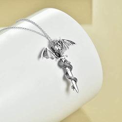 Sterling Silver Dragon Sward Necklace for Men Unisex Vintage Pendant Necklace
