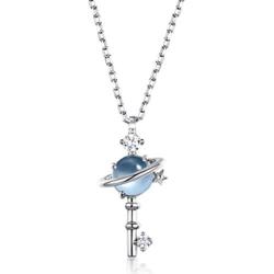 Star Planet Key Necklace Choker Blue Glass Cubic Zirconia Starry Universe Star Key to Her Heart Necklace for Women Girls Statement Jewelry