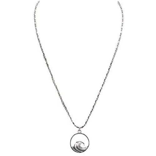 BlueRica Wave Pendant on Stainless Steel Chain Necklace