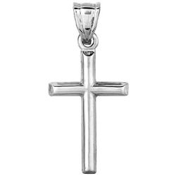 14k White Gold Shiny Round Tube Cross Pendant