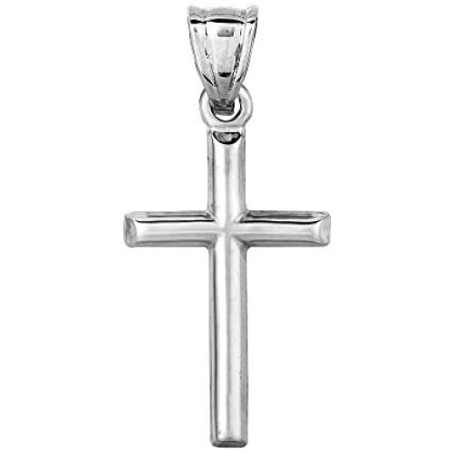 14k White Gold Shiny Round Tube Cross Pendant