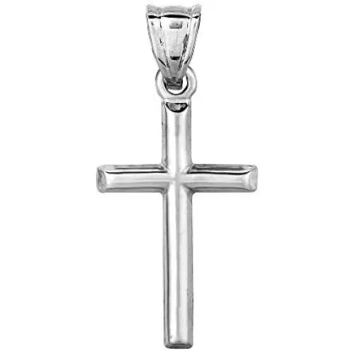 14k White Gold Shiny Round Tube Cross Pendant 14k White Gold Shiny Round Tube Cross Pendant