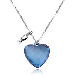 CENWA Blue Awareness Necklace with Hope Ribbon Charm Arthritis/Colon/Prostate Cancer Awareness Victim Right Free Speech Gift Domestic Violence Ribbon Necklace
