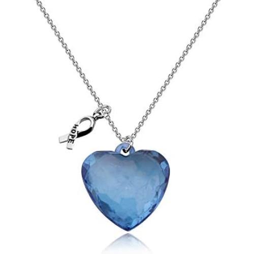 CENWA Blue Awareness Necklace with Hope Ribbon Charm Arthritis/Colon/Prostate Cancer Awareness Victim Right Free Speech Gift Domestic Violence Ribbon Necklace