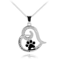 AILUOR Dog Paw Necklace, Cute Puppy Paw Print Forever Love Heart Pendant Always in My Heart Footprint Necklace Memorial Jewelry for Dog Lovers - Live & Love & Rescue