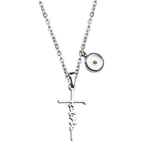 Faith Cross Mustard Seed Necklace Religious Jewelry Inspirational Christian Gift