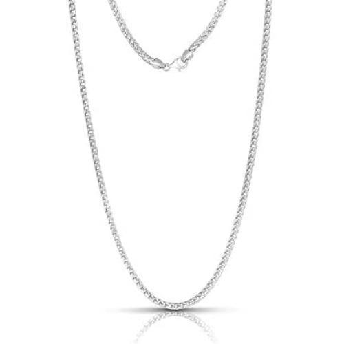 .925 Rhodium Plated Sterling Silver 1mm, 1.5mm, 2mm, 3mm or 3.5mm Franco Chain Necklace