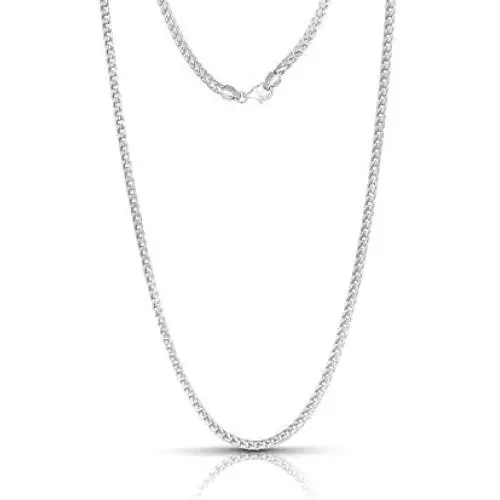 .925 Rhodium Plated Sterling Silver 1mm, 1.5mm, 2mm, 3mm or 3.5mm Franco Chain Necklace .925 Rhodium Plated Sterling Silver 1mm, 1.5mm, 2mm, 3mm or 3.5mm Franco Chain Necklace