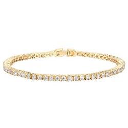 PAVOI 14K Gold Plated 2mm Cubic Zirconia Classic Tennis Bracelet | Gold Bracelets for Women | Size 6.5-7.5 Inch