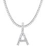 Jacruces Initial Necklace Silver Large Initial Letter Pendant Necklace Tennis Chain Bling CZ Initial Letter Necklace 18'' + 2'' Extender